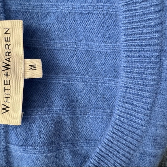White + Warren 100% Cashmere Flutter Sleeve Sweater Size Medium In Admiral Blue - Picture 13 of 16